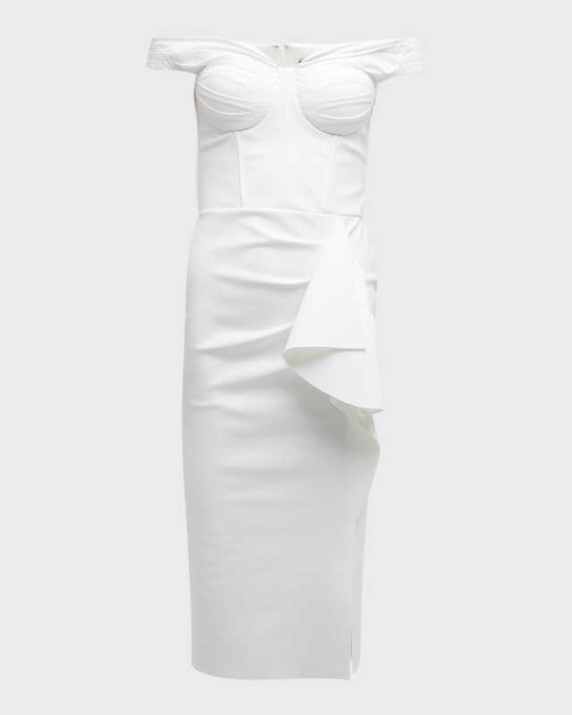 Madama Off-Shoulder Draped Midi Dress
